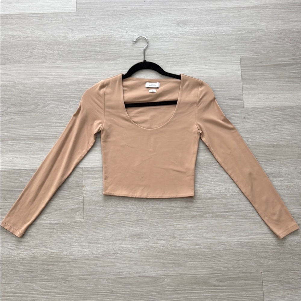 Women's Tan Long Sleeve Crop Top